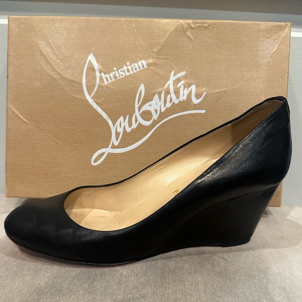 Christian Louboutin Black Leather Wedge Pumps